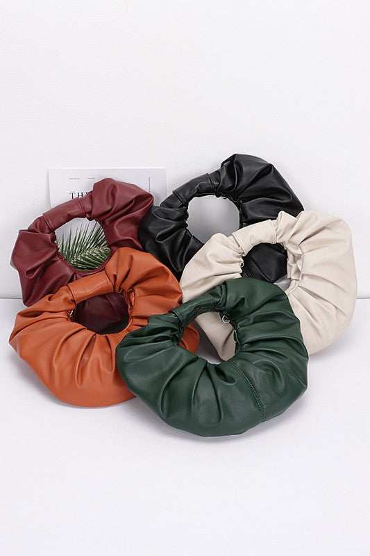 Pleated Circle Faux Leather Circle Clutch