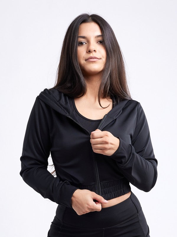 Athletic Zip-Up Crop Hoodie Jacket